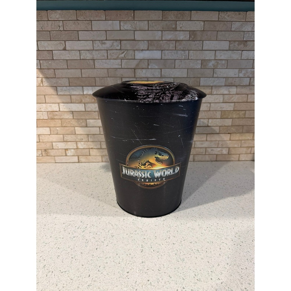Jurassic World Rebirth Jumbo Metal Popcorn Bucket‎ Tin w/ Lid Movie Theater